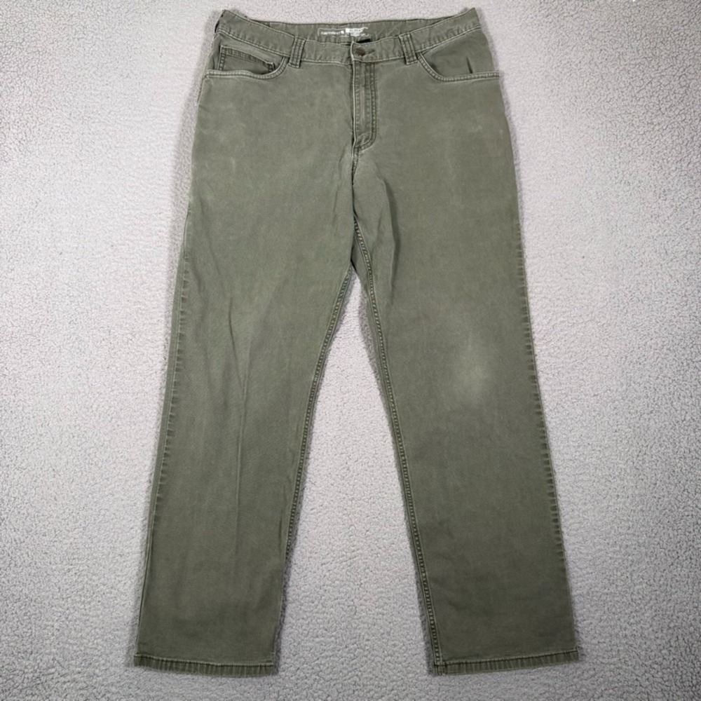 Carhartt Pants Mens 34x29 Green Rugged Flex Relaxed Fit Canvas Work Casual Logo